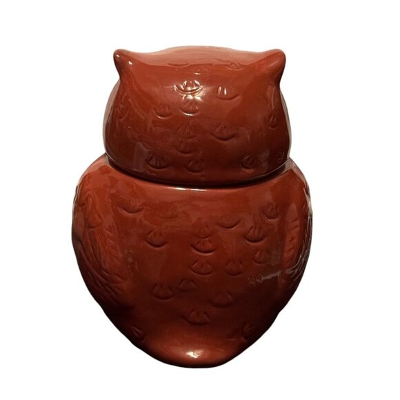 Ceramic Owl Cookie Jar With Lid Brown & Cream - Picture 2 of 6